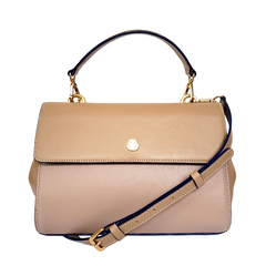 Bolsa Lisboa - Nude e acabamento Azul Royal