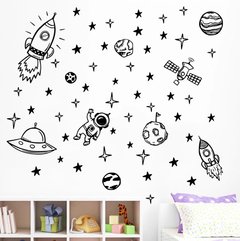 Kit Adesivos de Parede Infantil Criança Espaço Astronauta Estrelas Foguete Planetas Satélite Nave #1