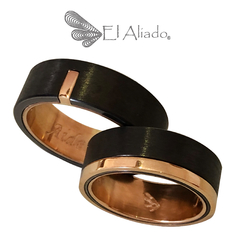 1364. Argollas negras en titanio con oro rosa 18k. en internet