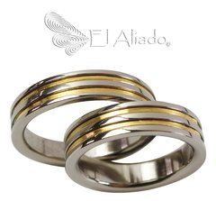 802. Argollas de matrimonio en Titanio con oro amarillo 18k.
