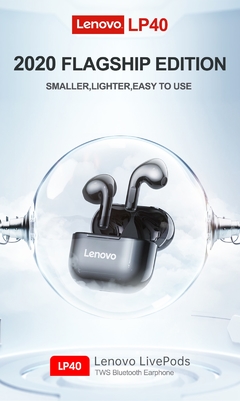 Lenovo-novo fone de ouvido sem fio lp40 tws original, bluetooth 5.0, redução de ruído, som estéreo, controle de toque, bateria de 300mah - EnergyOne Solutions