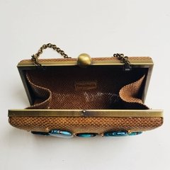 Clutch cuero marrón - Piedras y cristales Swarovski