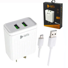 Cargador rápido para dispositivos móviles 2 USB + Cable V8 - NEGRO / BLANCO