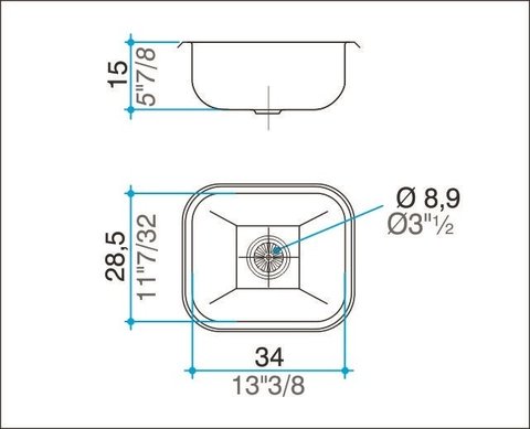 PILETA SIMPLE E28 JOHNSON 34X28,5X15CM ACERO INOX 304 - comprar online
