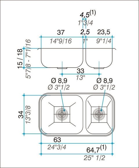 PILETA DOBLE RR37 JOHNSON 63,3X34X15CM ACERO INOX 430 - comprar online
