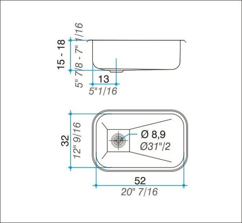 PILETA SIMPLE ZN52/18A JOHNSON 57,8X37,8X18CM ACERO INOX 304 - comprar online