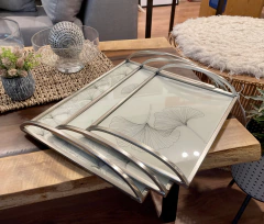 BANDEJAS ESPEJADAS CON ASAS PLATEADAS - Jaspe Deco