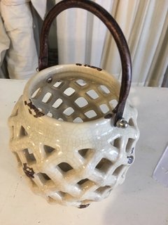 Porta vela Ceramica Beige Calado para Colgar - comprar online