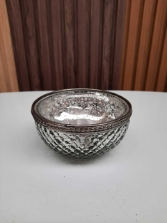 Porta Vela de Vidrio Cromado con Detalles Metalicos - comprar online