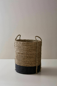 Canasto Seagrass Beige y Negro con Manijas Jimbaran Set x 4