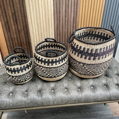 Canasto Seagrass Fibra Natural y Negro set x 3 - Jaspe Deco