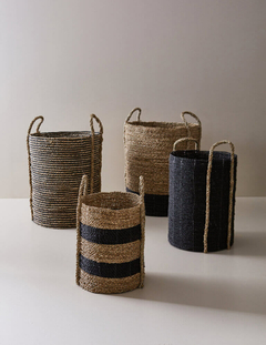 Canasto Seagrass Beige y Negro con Manijas Jimbaran Set x 4 en internet