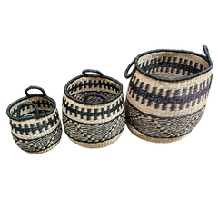 Canasto Seagrass Fibra Natural y Negro set x 3