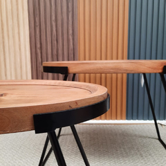 Mesas Ratonas Oval Madera Macisa y Hierro Set x 2 - Jaspe Deco