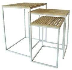 Mesas Ratonas Hierro blanco y varillas de Madera set Leni x 3 - comprar online