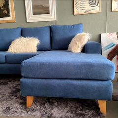 Sofá Esquinero Tapizado Panne Antimancha Azul Reversible - Jaspe Deco