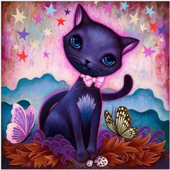 (1438) Pintura com Diamante - Black Kitty; Jeremiah Ketner - 30x30 cm