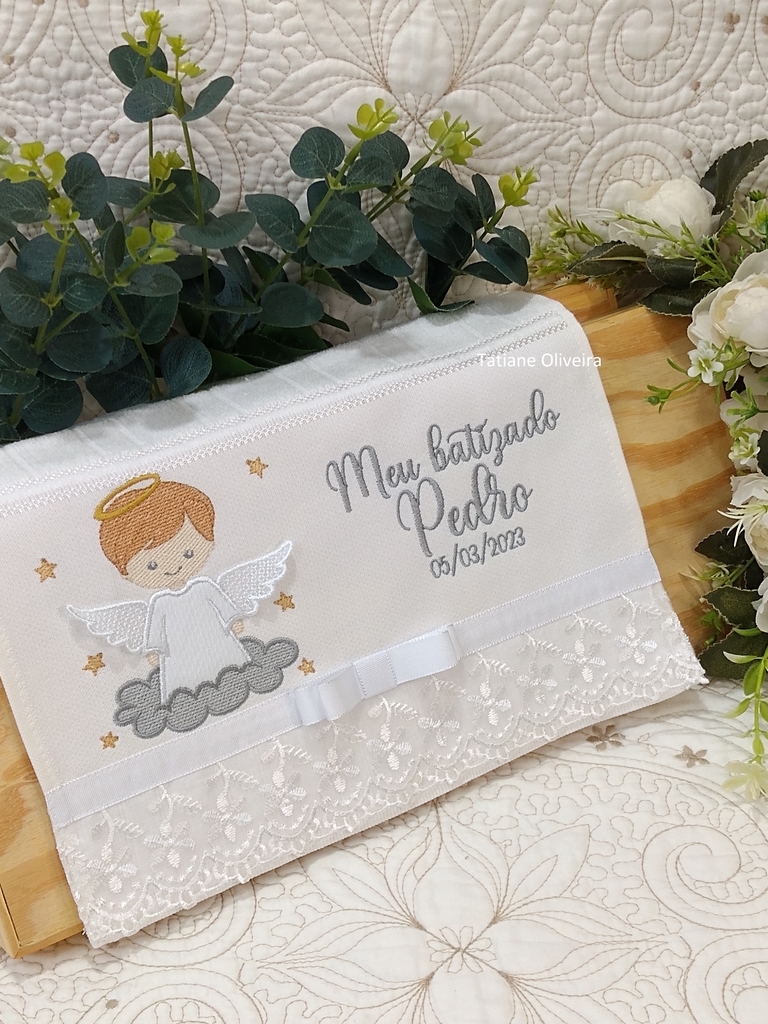 Toalha De Batizado Bordada - Personalizada Com Nome E Data