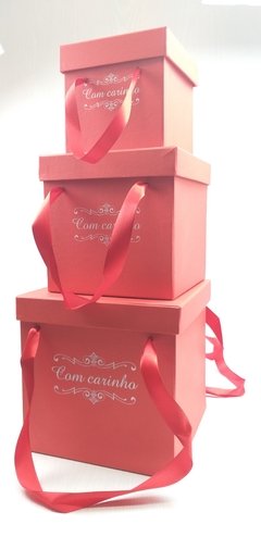 KIT'S Caixa Floricultura quadrada C/Logo padrão C/Alça C/Fita - comprar online