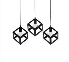 Colgante cubo ONE e27 3 luces con base rectangular BLANCO/NEGRO