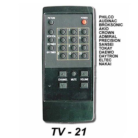 TV 21 - Control Remoto TV PHILCO AUDINAC SONY CROWN MUSTANG