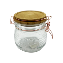 Frasco hermético cierre cobre tapa madera vintage 500 ml