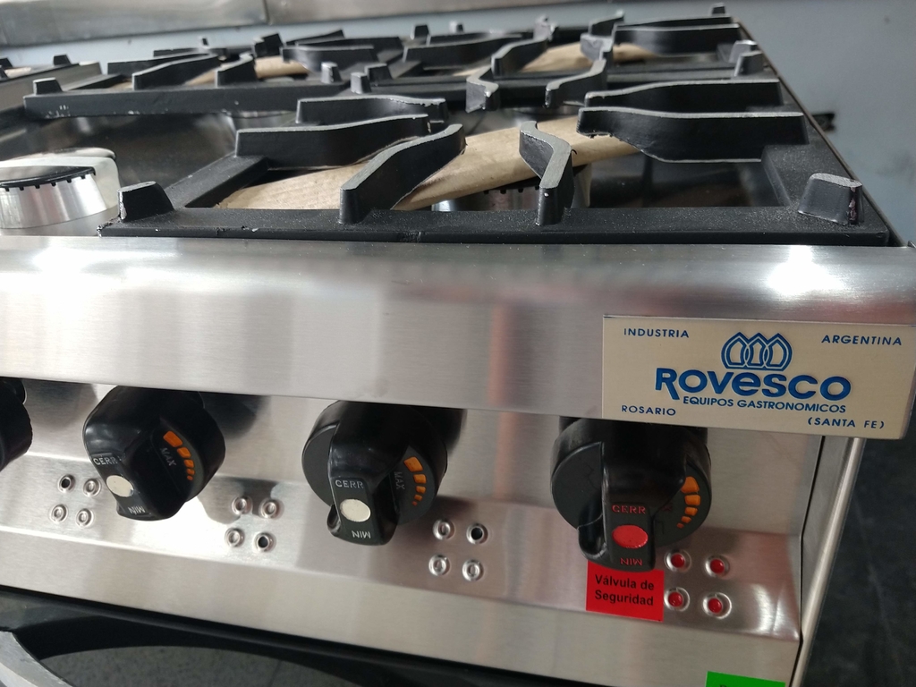 Cocina 2h Industrial 4 Hornallas con Horno Rovesco Tapa Vidrio