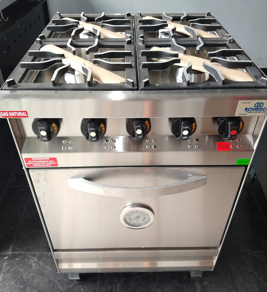 Cocina Industrial 4 hornallas Rejilla de fundición y Horno Pizzero Rovesco