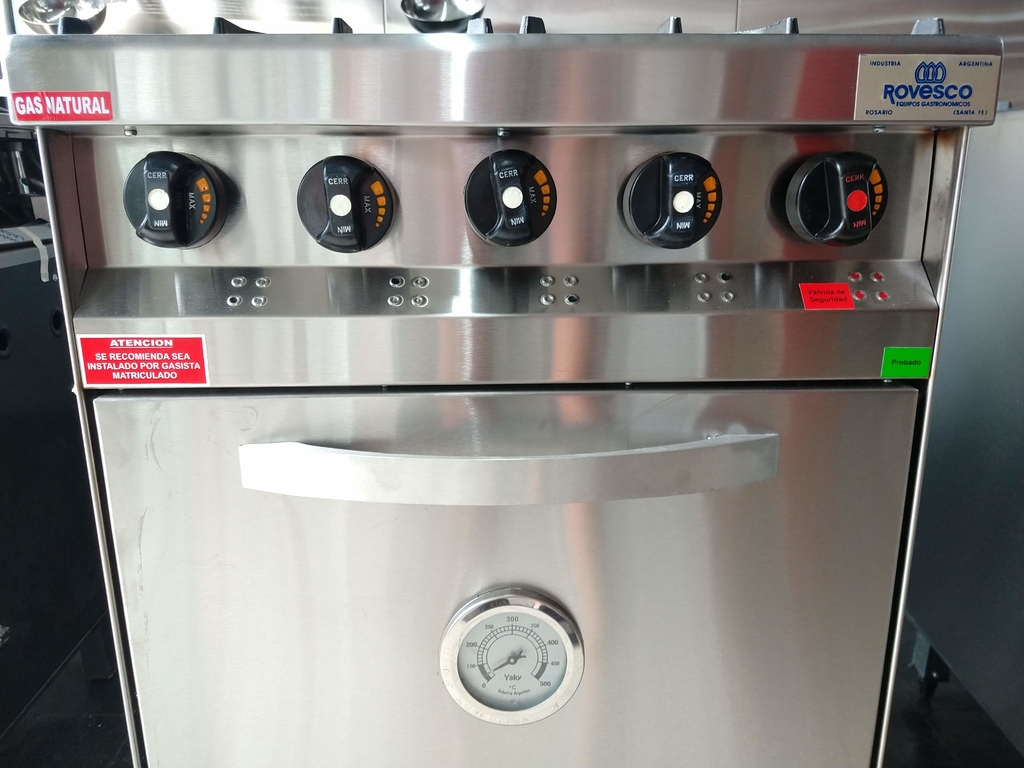 Cocina 2h Industrial 4 Hornallas Con Horno Rovesco Tapa Acero