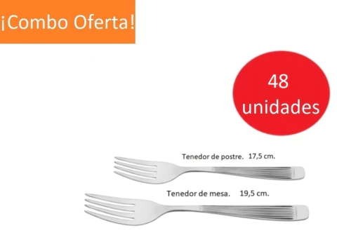 Set 48 tenedores de mesa y postre acero inoxidable