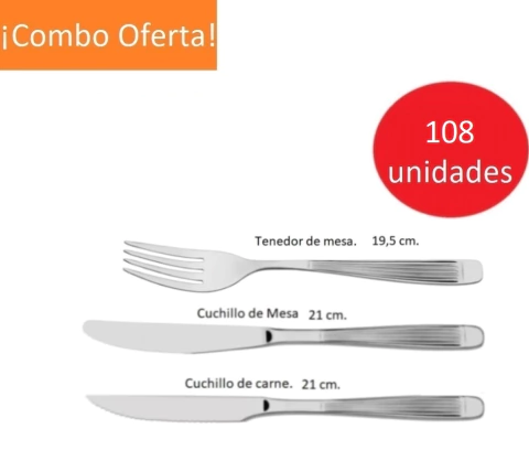 Set 108 tenedores cuchillos de mesa y cuchillo de carne acero inoxidable