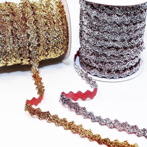 Galon Cinta Fu zigzag , lurex color Oro o Plata