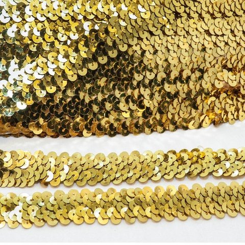 Galon Lentejuelas Elastizado colores Dorado, Plata y Negro