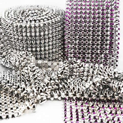 Galon Falso Stras 4 , base plata punta color, 12 lineas varios colores