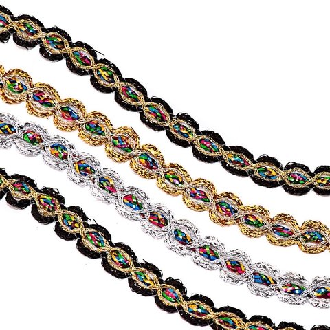 Galon ochos lurex multicolor, color Oro, Plata o Negro