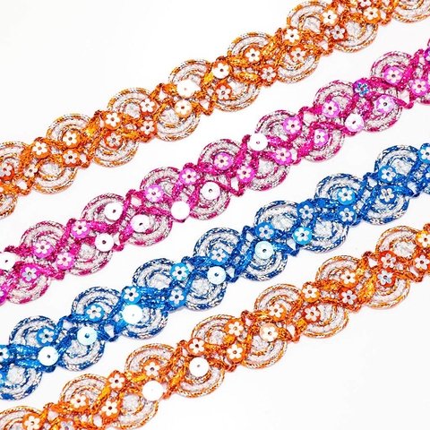 Galon flor con lentejuelas, colores varios
