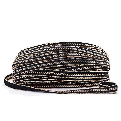 Galon gamuza con cadena, negro con plata u oro con plata