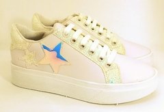 Mod. Sparkle - Eco Cuero Napa Blanco y Estrella Tornasol - Talles 30 al 41