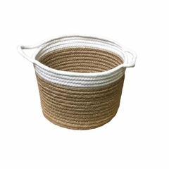 Canasto Redondo con manija yute y cuerda Blanca 16x22dm