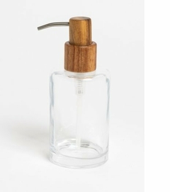 Dispenser Jabon Vidrio con Madera 18 cm