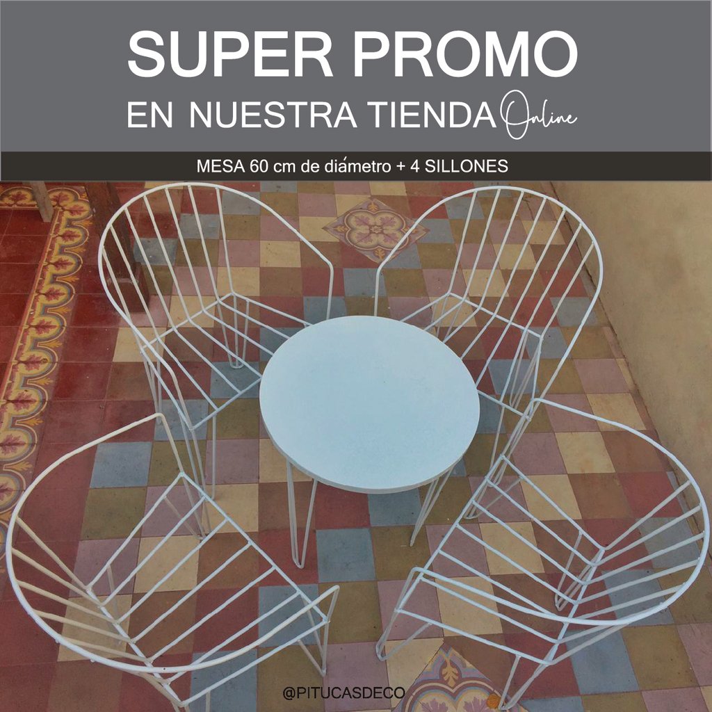 JUEGO DE JARDIN DE HIERRO MESA + 4 SILLONES