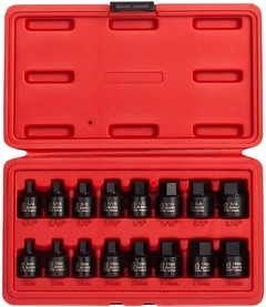 Set 16 Tubos Cortos Allen 6 - 19mm Y 1/4 - 3/4 Enc.3/8 alto impacto Sunex