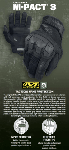 GUANTES TACTICOS MECHANIX M-PACT3 NEGROS TAMAÑO L en internet