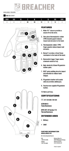 GUANTES TACTICOS / COMBATE BREACHER NEGROS MECHANIX TALLE M - AYR Tools