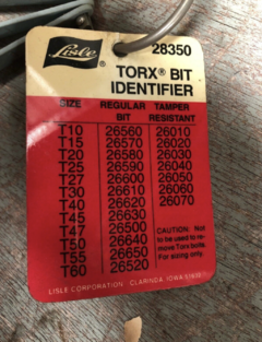 IDENTIFICADOR DE MEDIDAS DE TORNILLOS Y TUERCAS TORX LISLE en internet