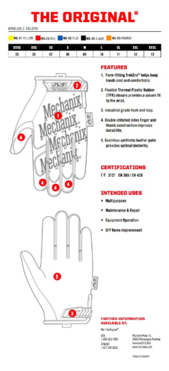 GUANTES ORIGINALES ROJOS MECHANIX TAMAÑO XL - AYR Tools
