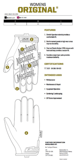 GUANTES ORIGINALES PARA MUJER MECHANIX TAMAÑO M - AYR Tools