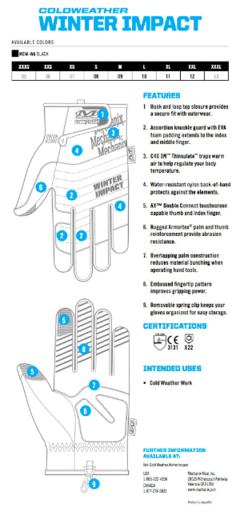 Guantes Winter Impact Mechanix Tamaño L - AYR Tools