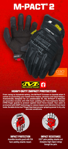 Guantes M-pact 2 (m-pact2) De Mechanix Negros Tamaño L - AYR Tools