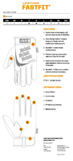 GUANTES FASTFIT LEATHER MECHANIX TAMAÑO S en internet